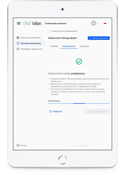 Billon iPad document overview screen