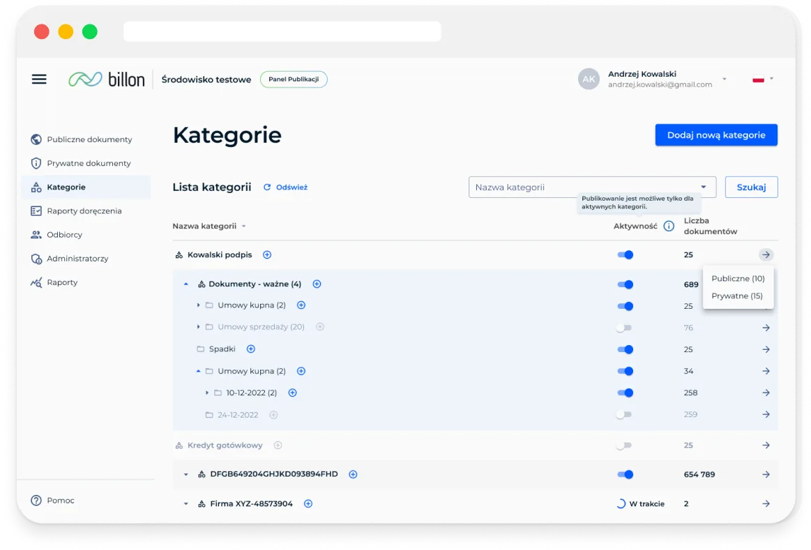 Billon document reader dashboard preview