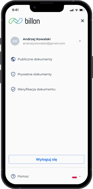 Billon blockchain document reader main screen
