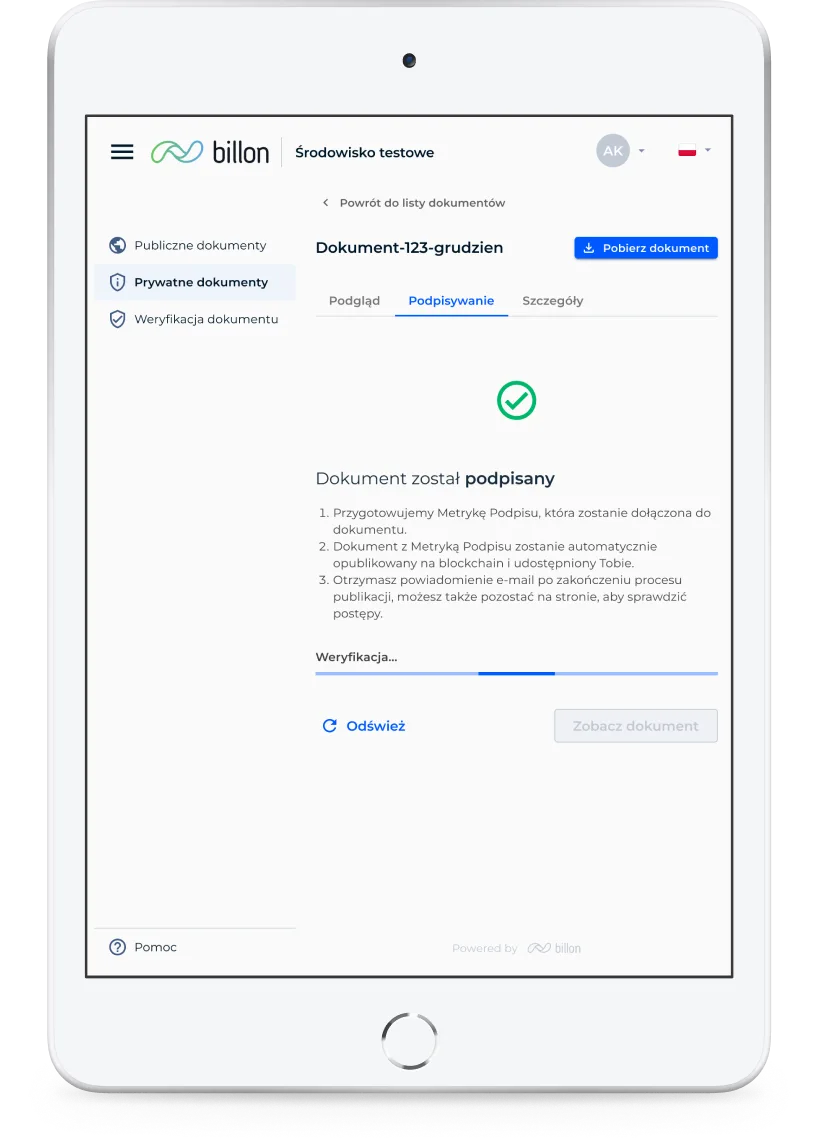 Billon document reader mobile interface slide 1
