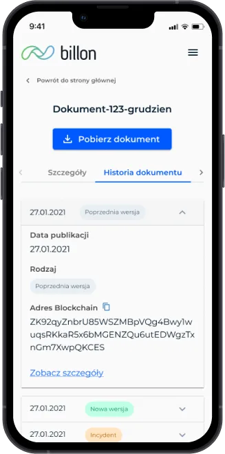Billon document publishing interface