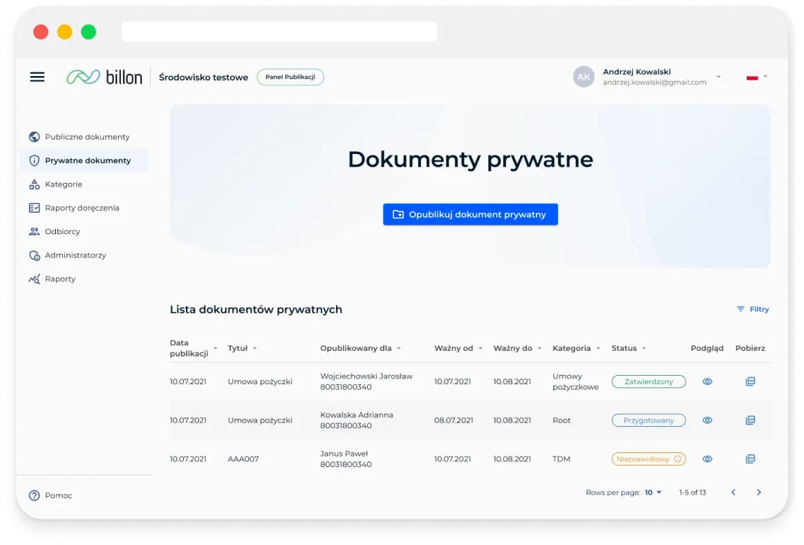 Billon document signing interface