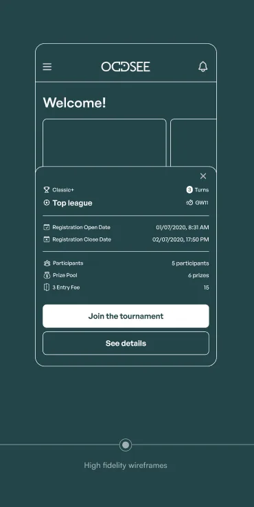 Oddsee wireframe showing user interaction flow