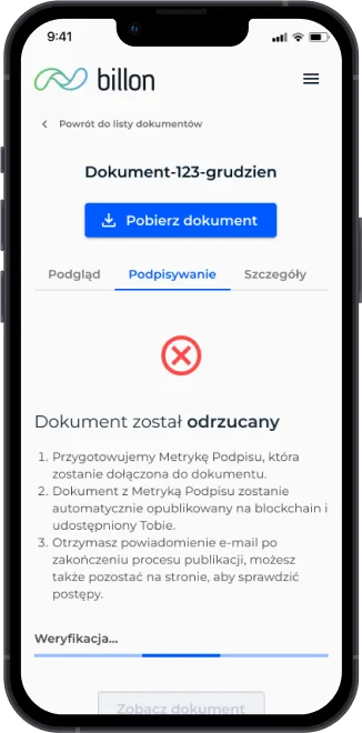Billon document authentication view