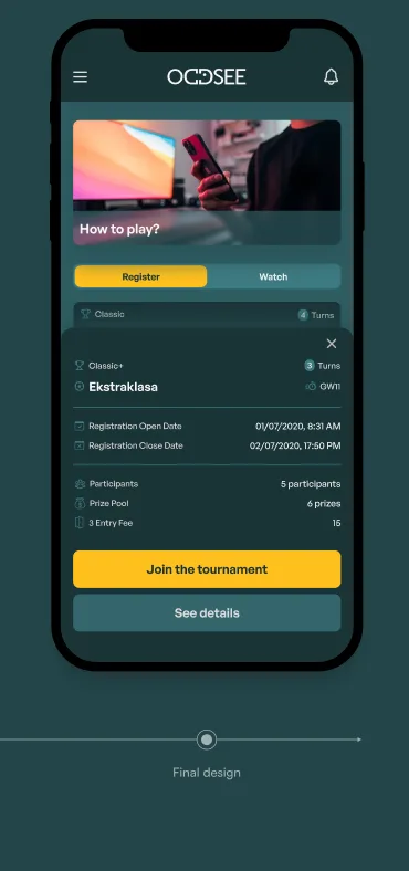 Oddsee wireframe showing betting tournament layout