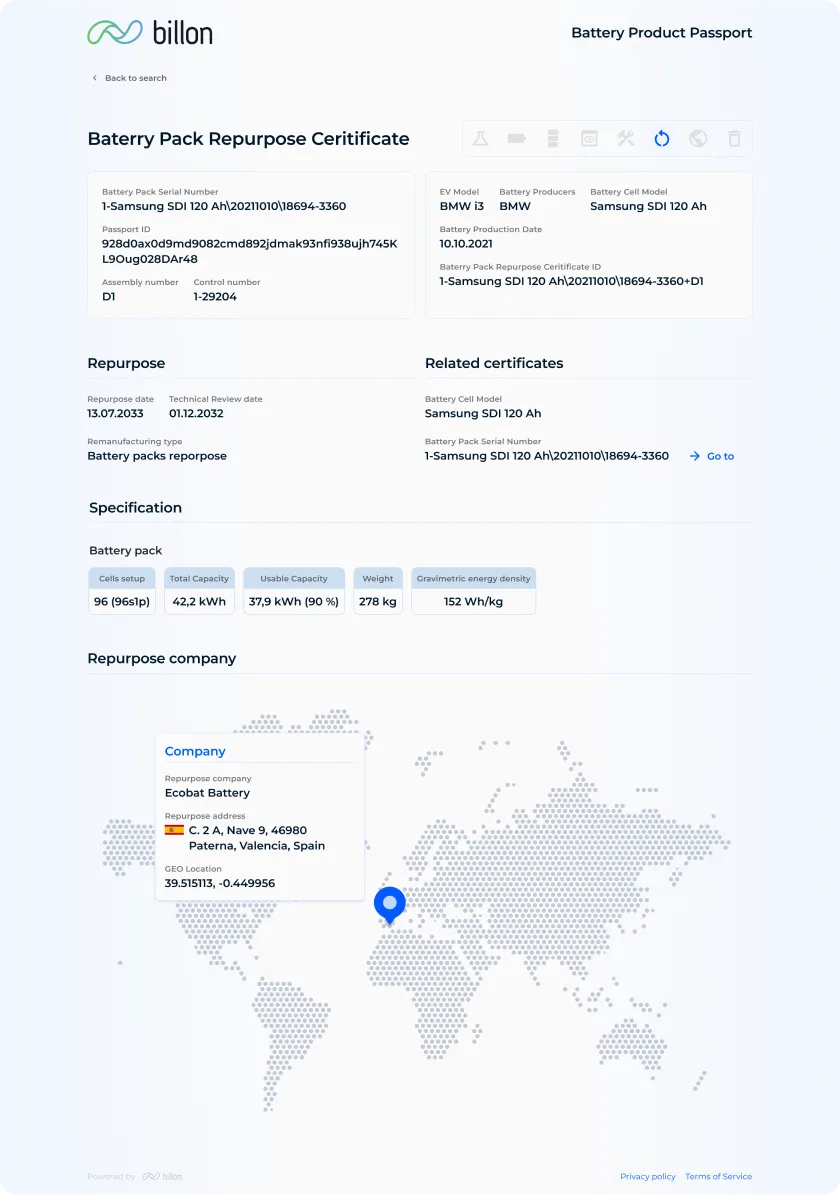 Product Passport recycling certificate