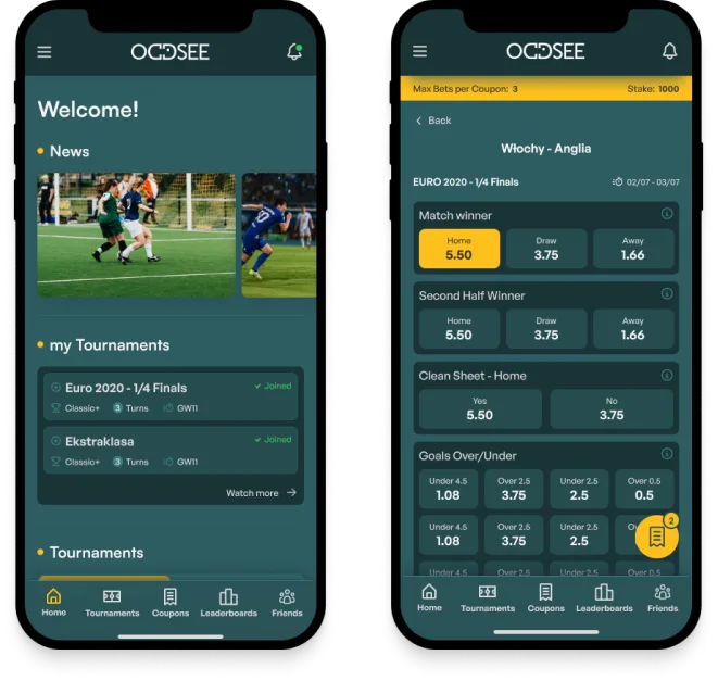 Oddsee betting tournament app tablet view