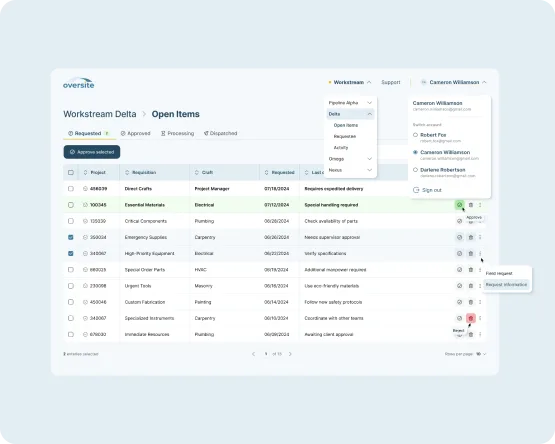 Oversite web application overview interface
