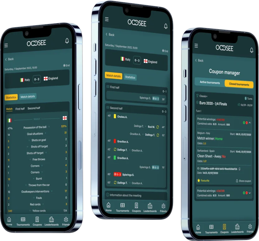 Oddsee statistics and events list tablet view