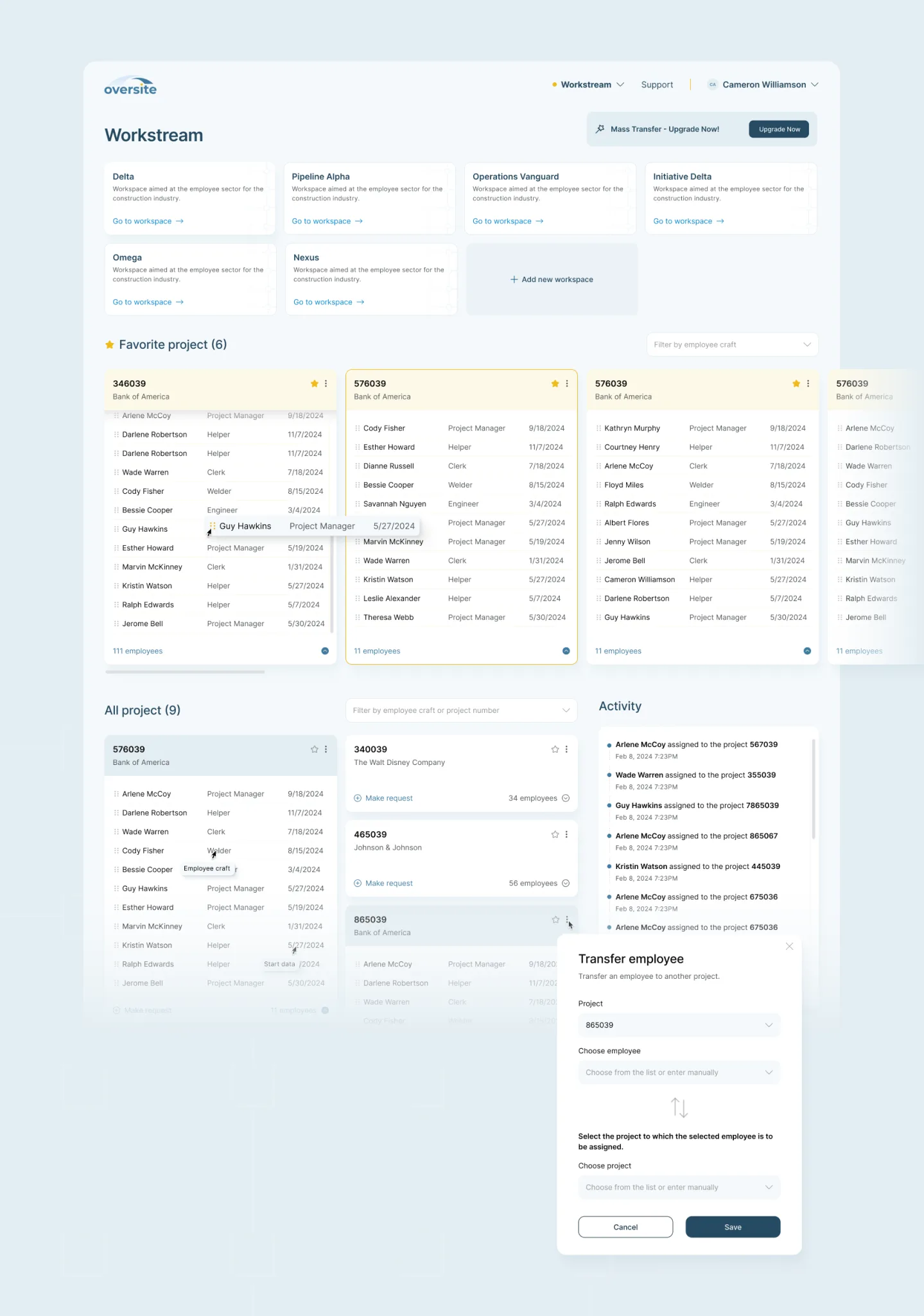Oversite web dashboard interface showcase