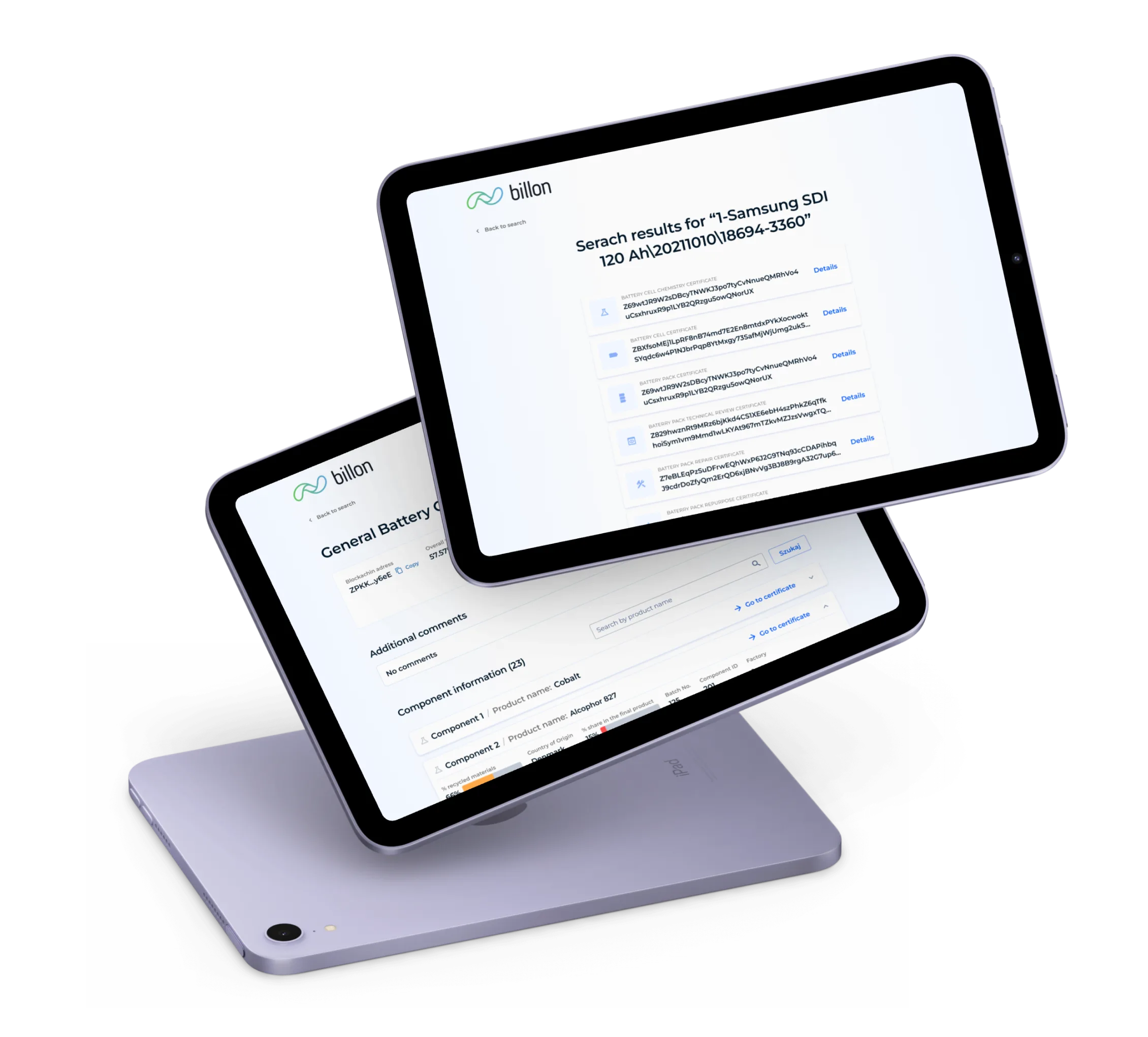 Product Passport design system on tablet device