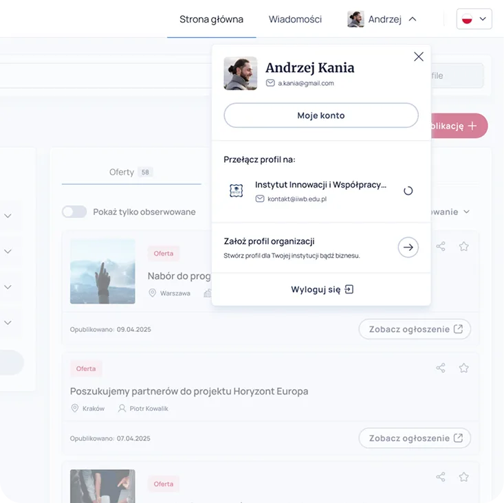 Pirxey platform user profile screen